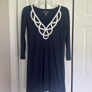 Lilly Pulitzer Navy and White Long Sleeve V-Neck Sheath Dress